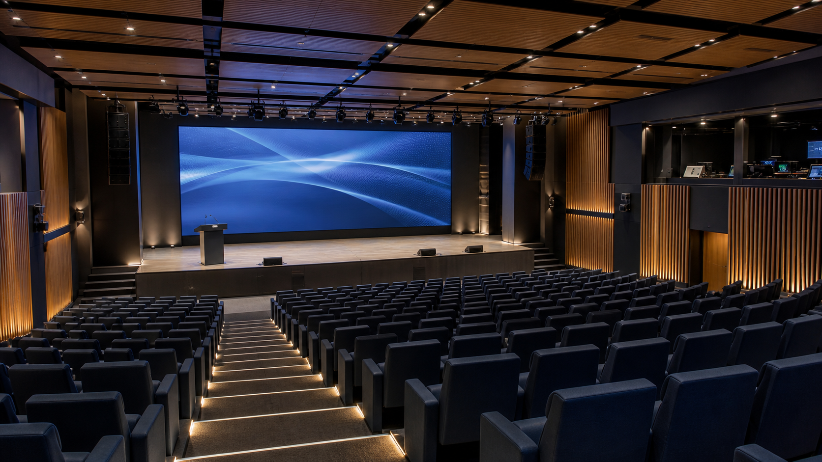 Vue d’une salle de conférence audiovisuelle intégrée